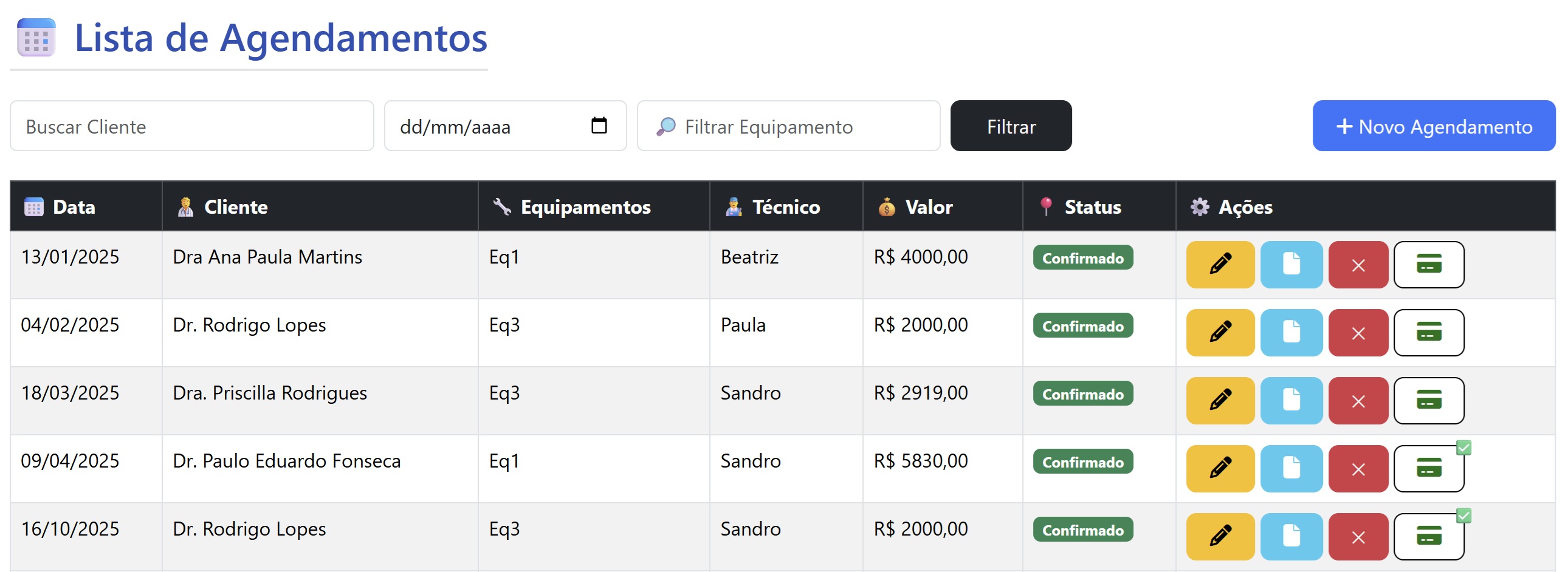 Calendário e agendamentos